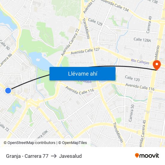 Granja - Carrera 77 to Javesalud map