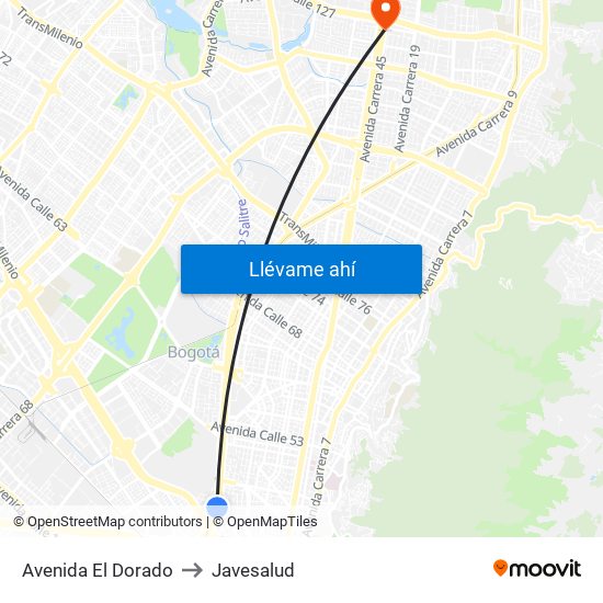 Avenida El Dorado to Javesalud map