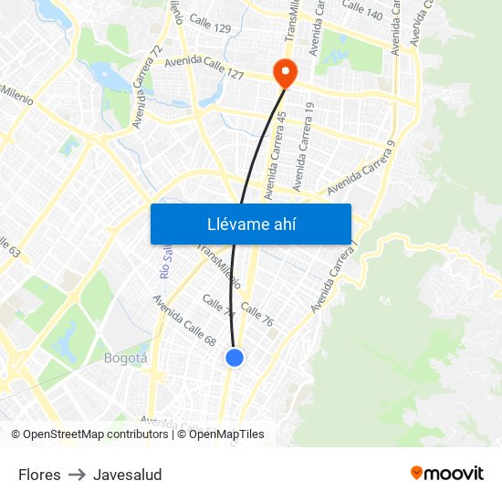 Flores to Javesalud map