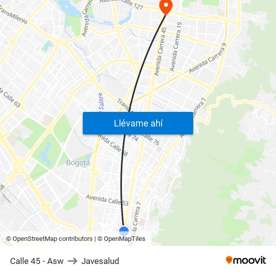 Calle 45 - Asw to Javesalud map