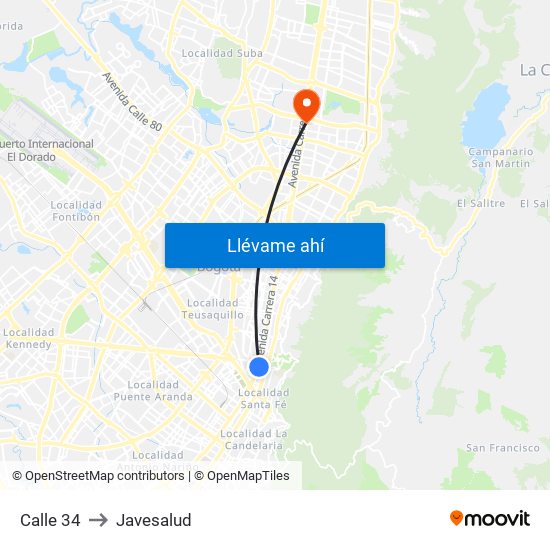 Calle 34 to Javesalud map