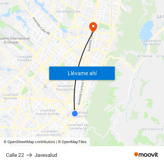 Calle 22 to Javesalud map