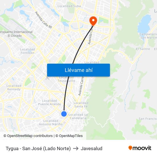 Tygua - San José (Lado Norte) to Javesalud map