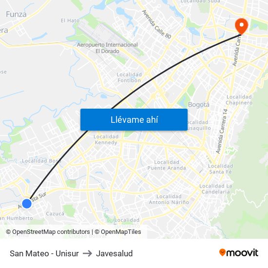 San Mateo - Unisur to Javesalud map