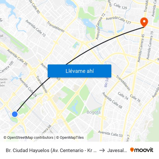 Br. Ciudad Hayuelos (Av. Centenario - Kr 78g) to Javesalud map