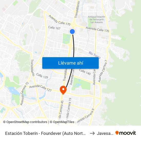 Estación Toberín - Foundever (Auto Norte - Cl 166) to Javesalud map