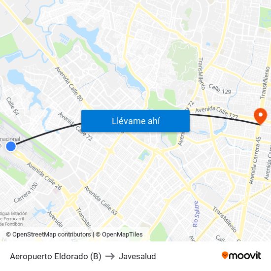Aeropuerto Eldorado (B) to Javesalud map