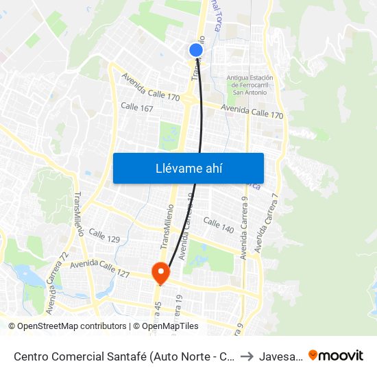 Centro Comercial Santafé (Auto Norte - Cl 187) (B) to Javesalud map