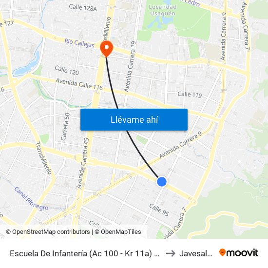 Escuela De Infantería (Ac 100 - Kr 11a) (B) to Javesalud map