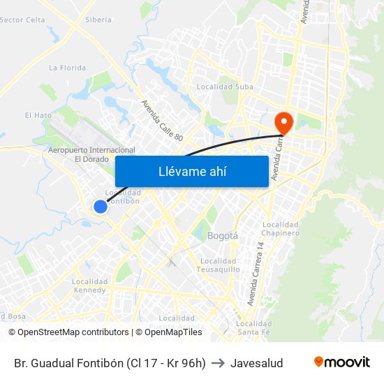 Br. Guadual Fontibón (Cl 17 - Kr 96h) to Javesalud map