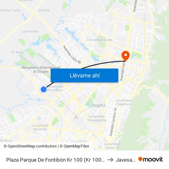 Plaza Parque De Fontibón Kr 100 (Kr 100 - Cl 17a) to Javesalud map