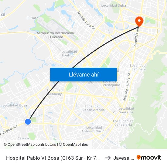 Hospital Pablo VI Bosa (Cl 63 Sur - Kr 77g) (A) to Javesalud map