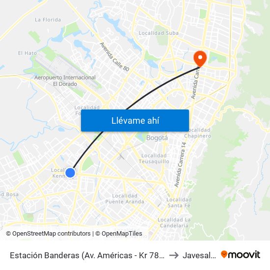 Estación Banderas (Av. Américas - Kr 78a) (A) to Javesalud map