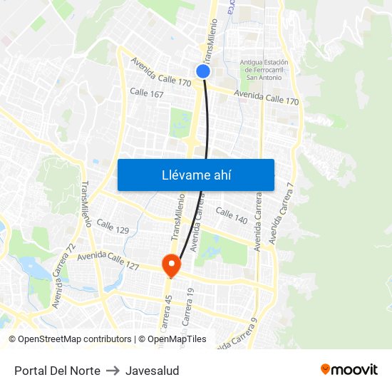 Portal Del Norte to Javesalud map