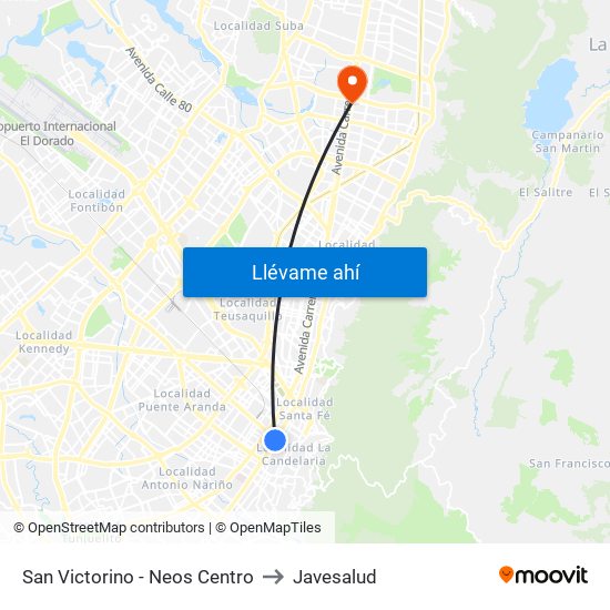 San Victorino - Neos Centro to Javesalud map