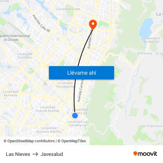 Las Nieves to Javesalud map