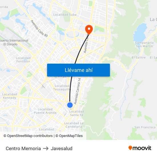 Centro Memoria to Javesalud map