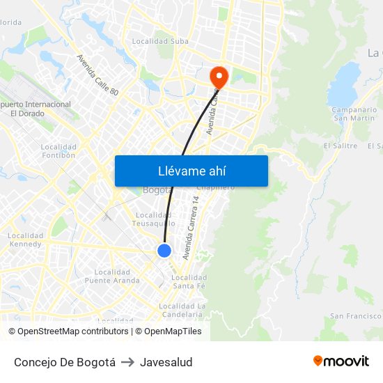 Concejo De Bogotá to Javesalud map