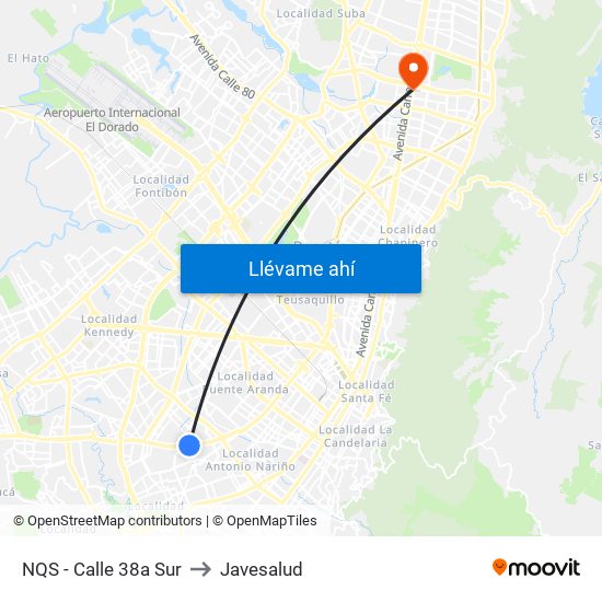 NQS - Calle 38a Sur to Javesalud map