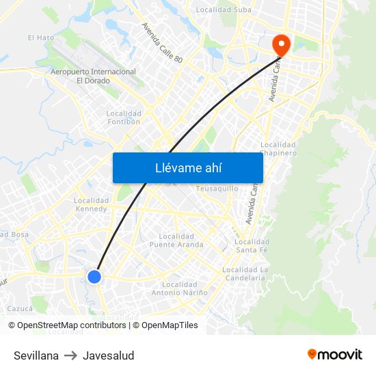 Sevillana to Javesalud map