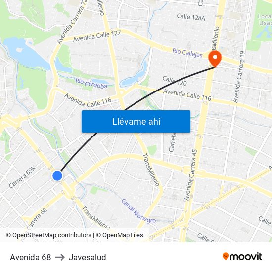 Avenida 68 to Javesalud map