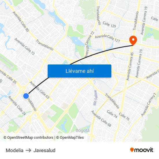 Modelia to Javesalud map