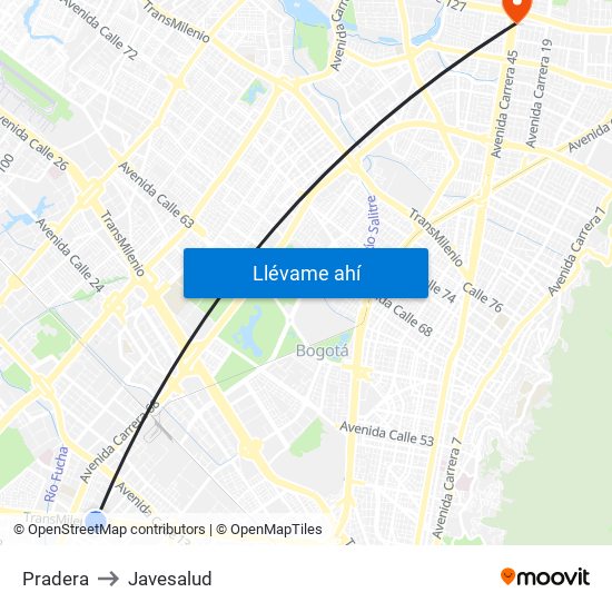 Pradera to Javesalud map