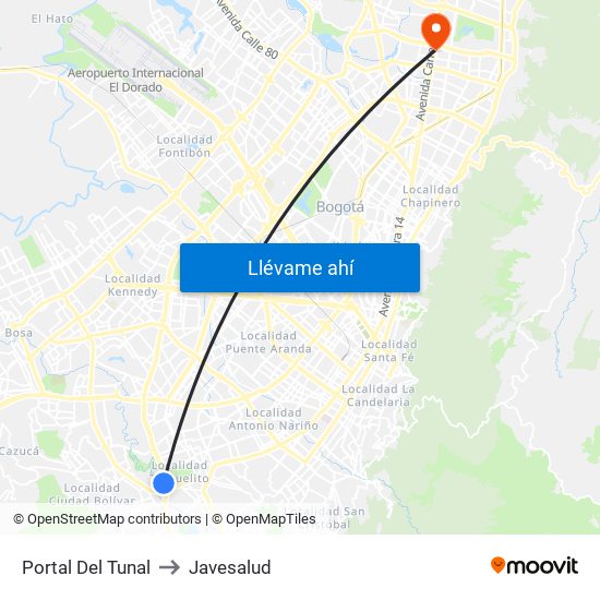 Portal Del Tunal to Javesalud map