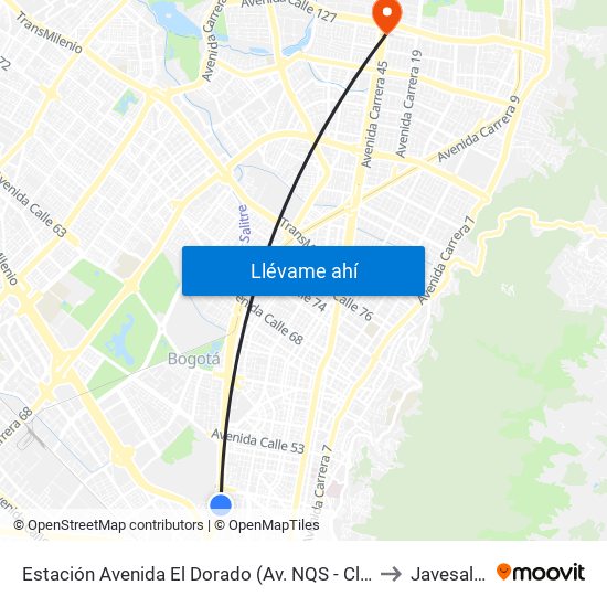 Estación Avenida El Dorado (Av. NQS - Cl 40a) to Javesalud map