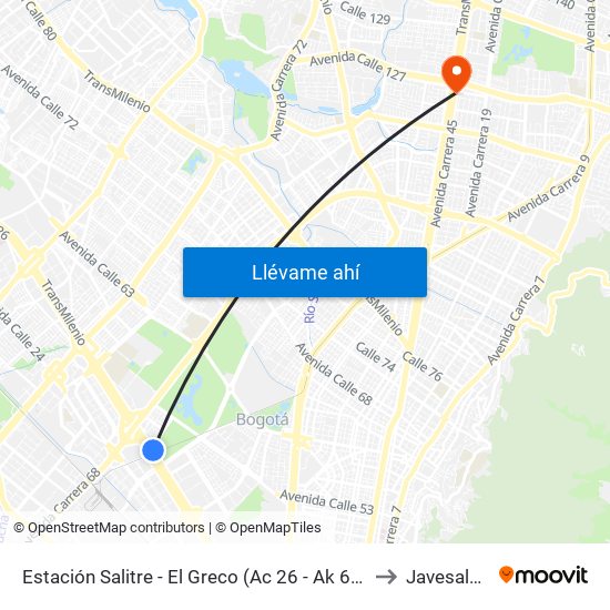 Estación Salitre - El Greco (Ac 26 - Ak 68) to Javesalud map