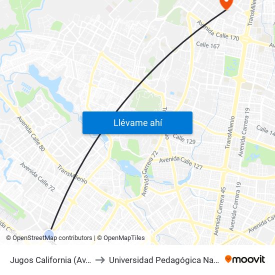 Jugos California (Av. C. De Cali - Ac 63) to Universidad Pedagógica Nacional - Campus Valmaria map