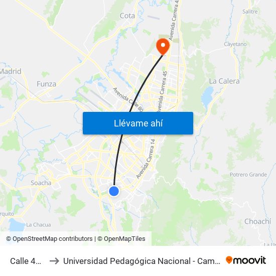 Calle 40 Sur to Universidad Pedagógica Nacional - Campus Valmaria map