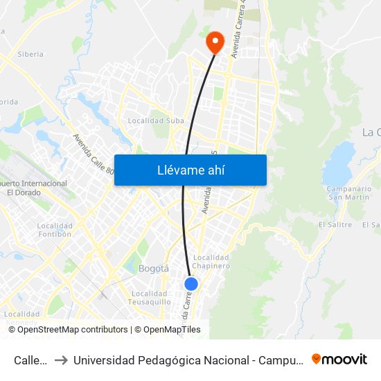 Calle 63 to Universidad Pedagógica Nacional - Campus Valmaria map