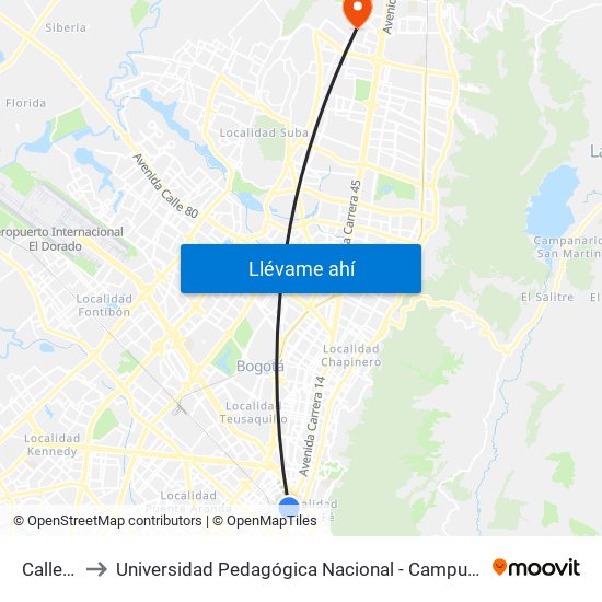 Calle 22 to Universidad Pedagógica Nacional - Campus Valmaria map