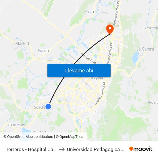 Terreros - Hospital Cardiovascular (Lado Sur) to Universidad Pedagógica Nacional - Campus Valmaria map