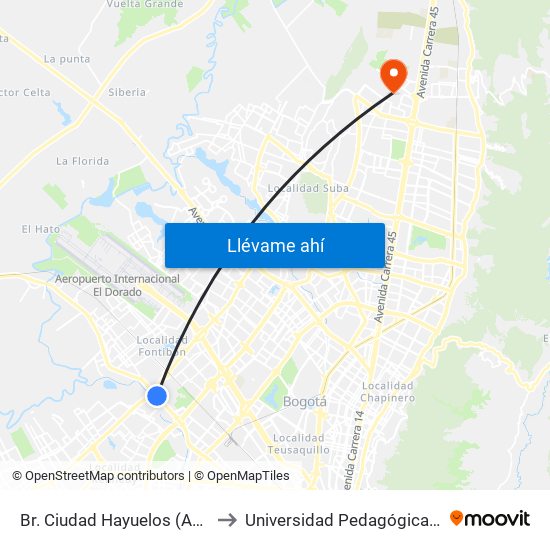 Br. Ciudad Hayuelos (Av. Centenario - Av. C. De Cali) to Universidad Pedagógica Nacional - Campus Valmaria map