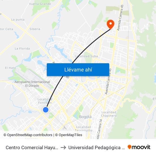 Centro Comercial Hayuelos (Av. C. De Cali - Cl 20) to Universidad Pedagógica Nacional - Campus Valmaria map