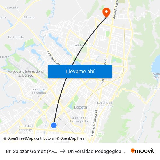 Br. Salazar Gómez (Av. Centenario - Kr 65) (A) to Universidad Pedagógica Nacional - Campus Valmaria map