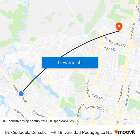 Br. Ciudadela Colsubsidio (Ac 80 - Kr 112a) to Universidad Pedagógica Nacional - Campus Valmaria map