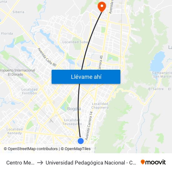 Centro Memoria to Universidad Pedagógica Nacional - Campus Valmaria map