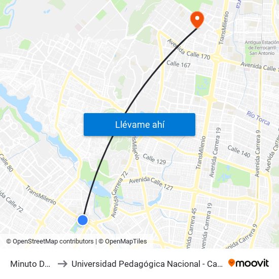 Minuto De Dios to Universidad Pedagógica Nacional - Campus Valmaria map