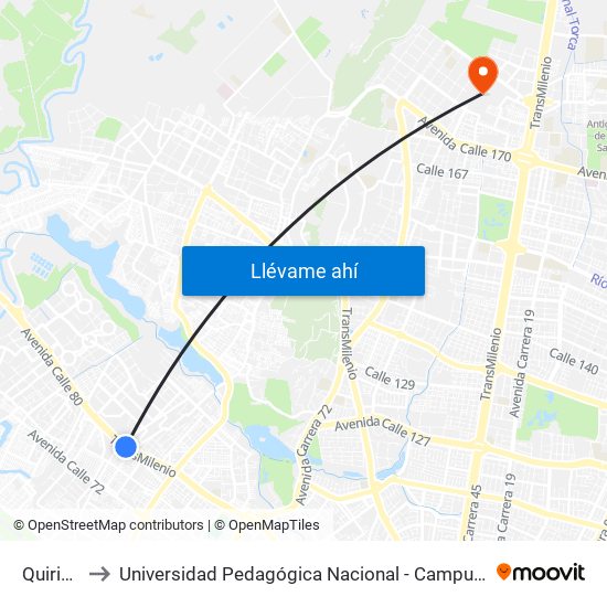 Quirigua to Universidad Pedagógica Nacional - Campus Valmaria map