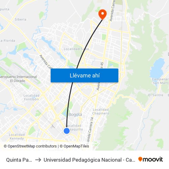 Quinta Paredes to Universidad Pedagógica Nacional - Campus Valmaria map