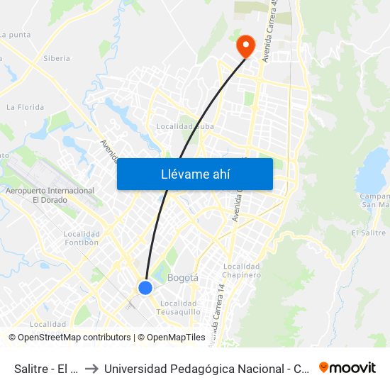 Salitre - El Greco to Universidad Pedagógica Nacional - Campus Valmaria map