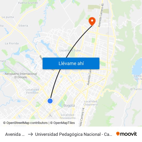 Avenida Rojas to Universidad Pedagógica Nacional - Campus Valmaria map