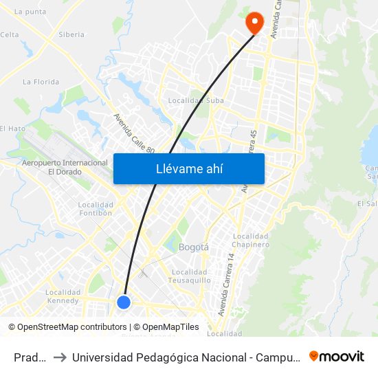 Pradera to Universidad Pedagógica Nacional - Campus Valmaria map