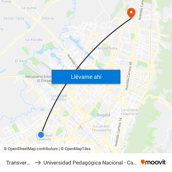 Transversal 86 to Universidad Pedagógica Nacional - Campus Valmaria map