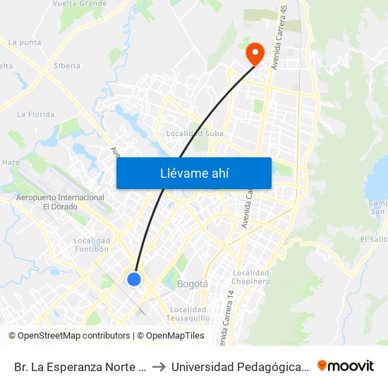 Br. La Esperanza Norte (Av. La Esperanza - Kr 69d) to Universidad Pedagógica Nacional - Campus Valmaria map