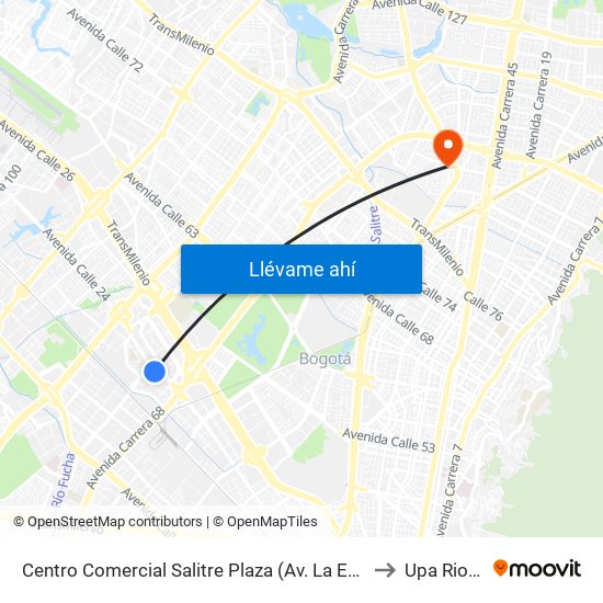 Centro Comercial Salitre Plaza (Av. La Esperanza - Kr 68b) to Upa Rionegro map