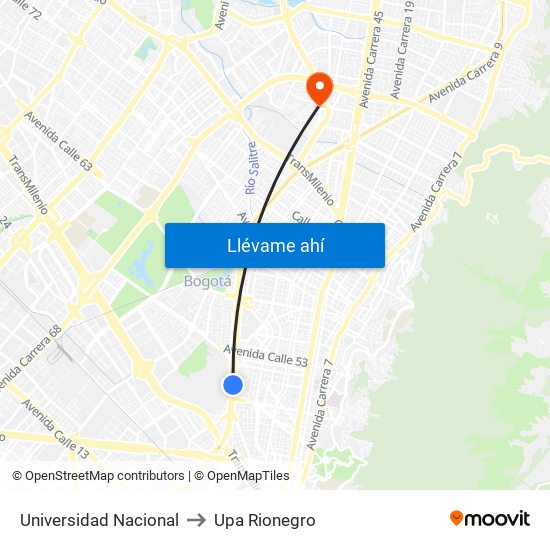 Universidad Nacional to Upa Rionegro map